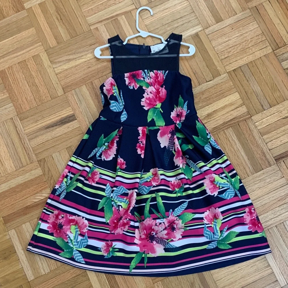 EUC Rare Editions - Floral Print Dress w/ Tulle Skirting - Girls Size 8